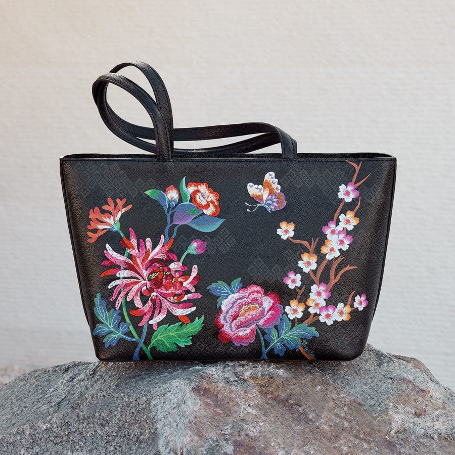 Kyoto Hana Embroidered Leather Tote - Floral Design