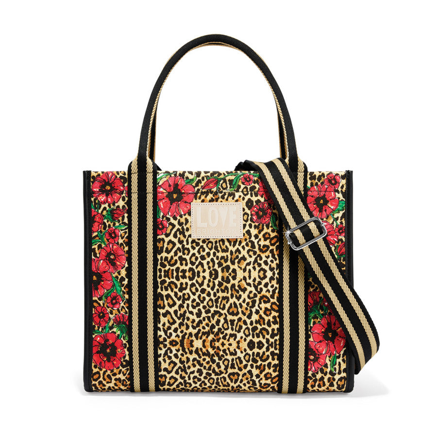 Leopard Print Canvas Tote Bag with Hand-Painted Flowers