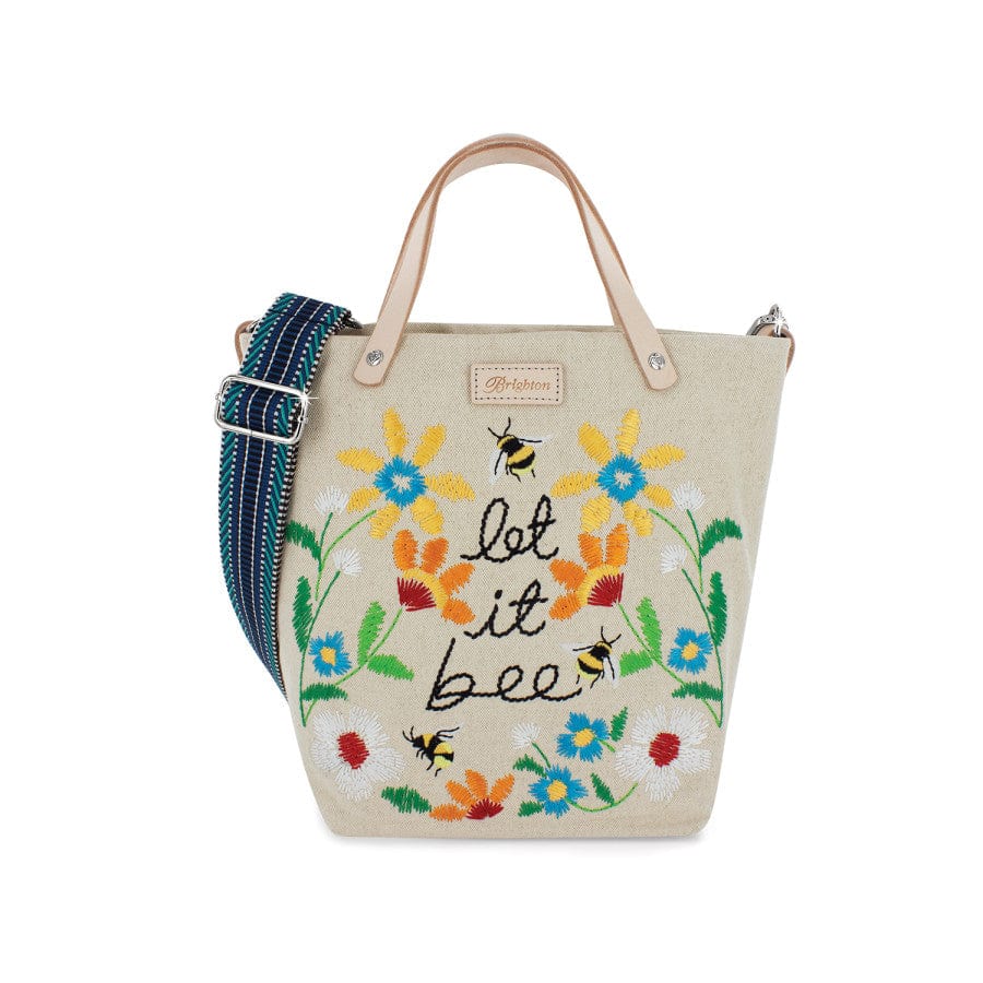 Handmade Bee Embroidered Canvas Messenger Bag with Leather Straps
