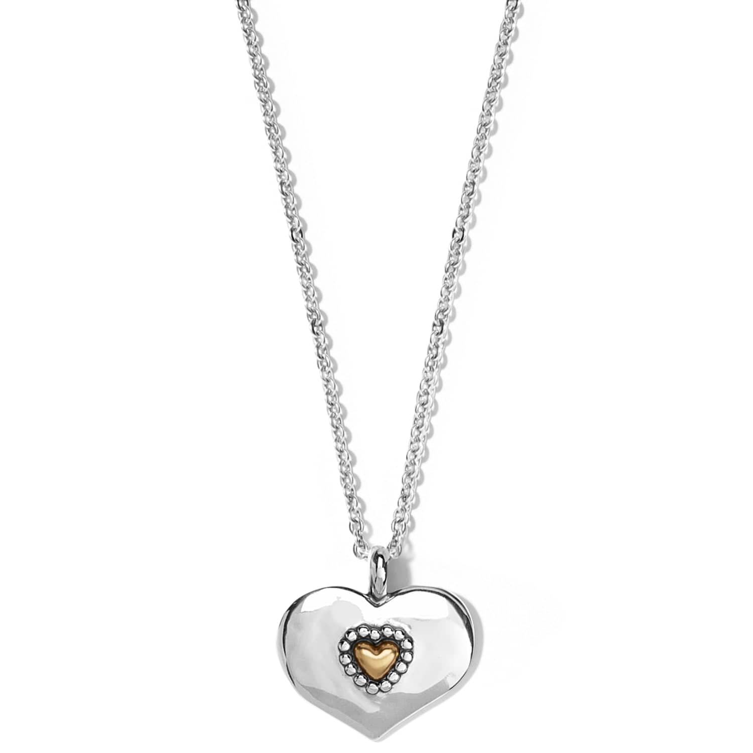 Silver Heart Pendant Necklace with Golden Heart & Love Message