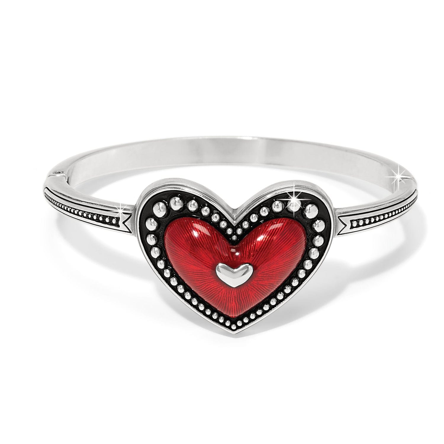 Ruby Heart Hinged Bangle – Romantic Silver Accent Jewelry
