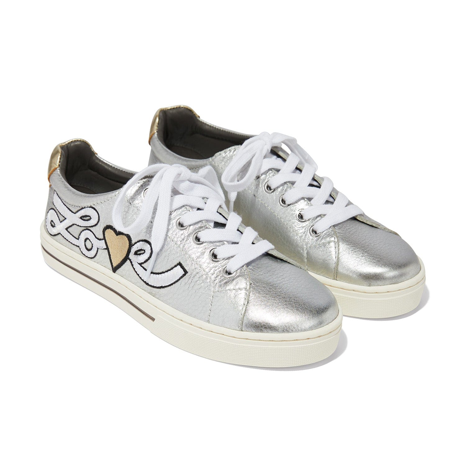 Fashionista Love Me Shine Sneakers - Silver & Gold Leather Lace-Up