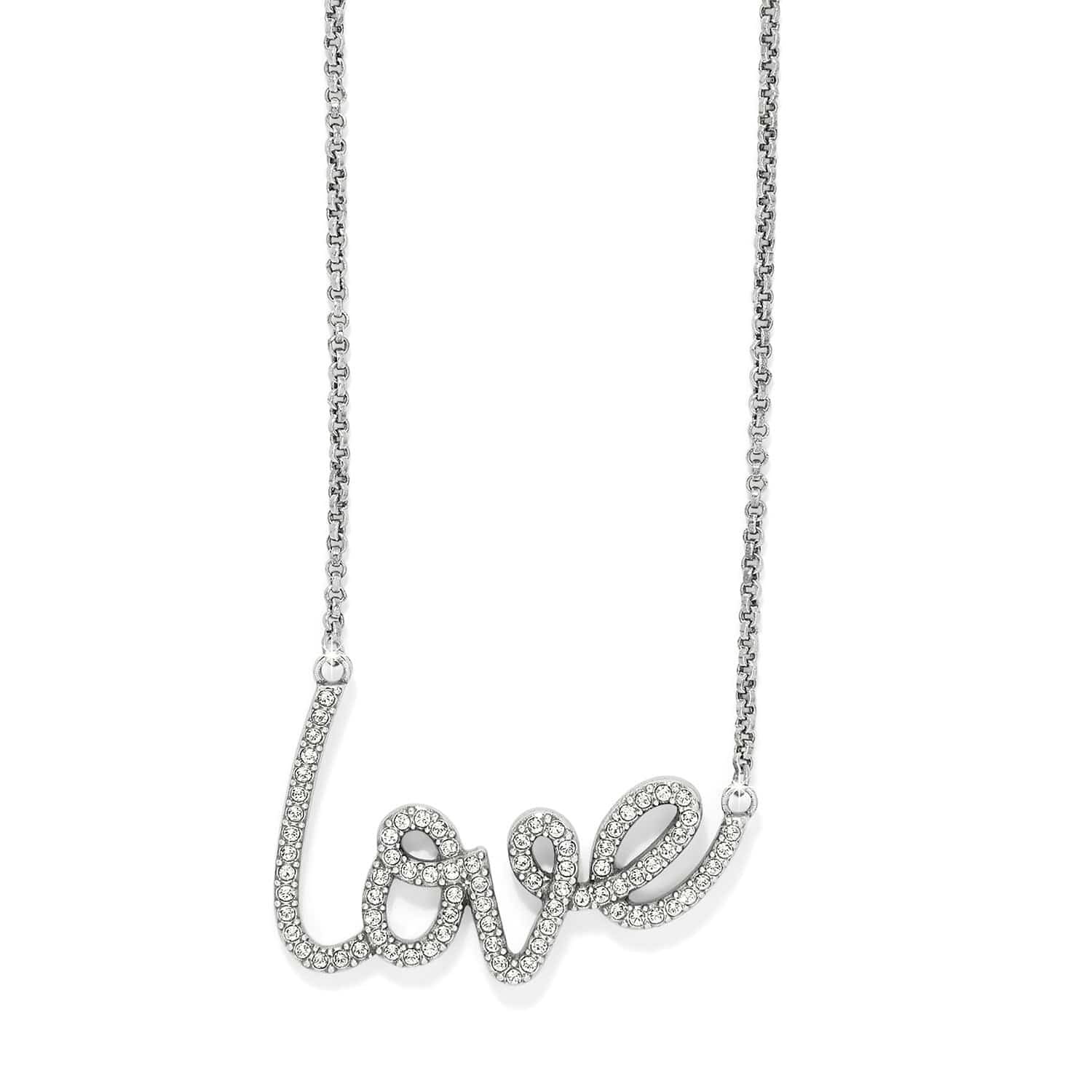 Sparkle Love Script Pendant Necklace with Crystals