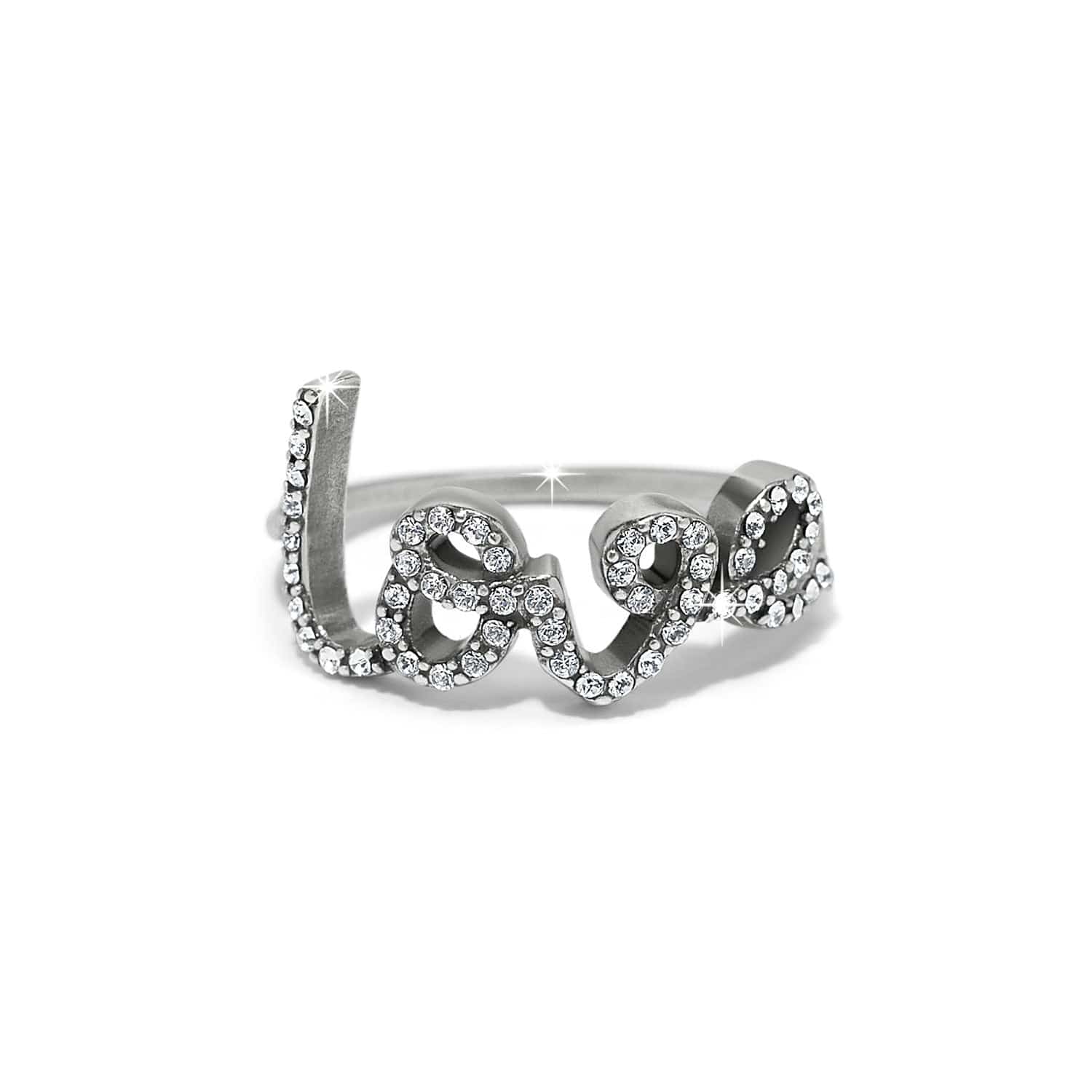 Sparkle Love Script Ring with Pave Crystals