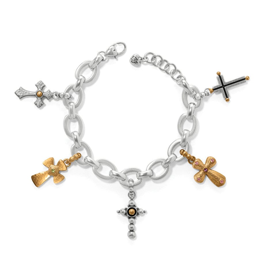 Handcrafted Gold Cross Charm Bracelet with Enamel Details