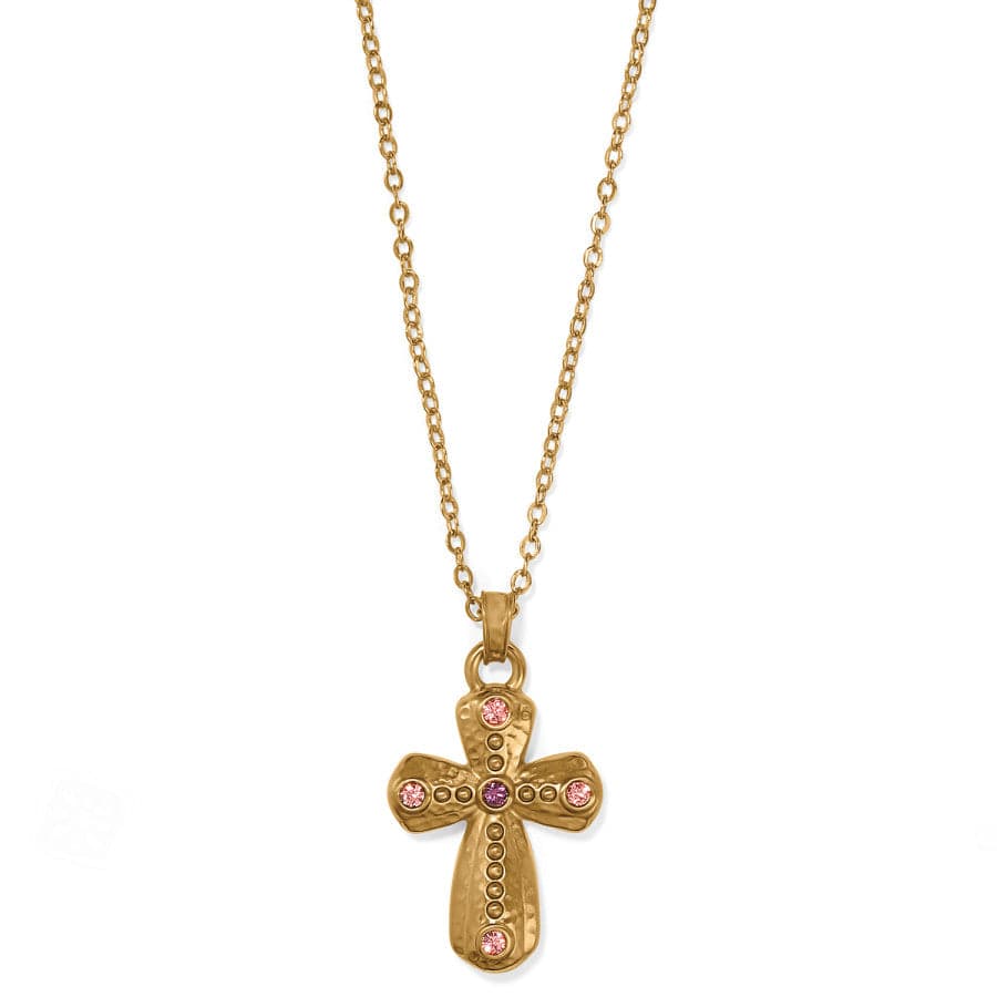 Gold Reversible Cross Necklace with Amethyst & Rose Crystals