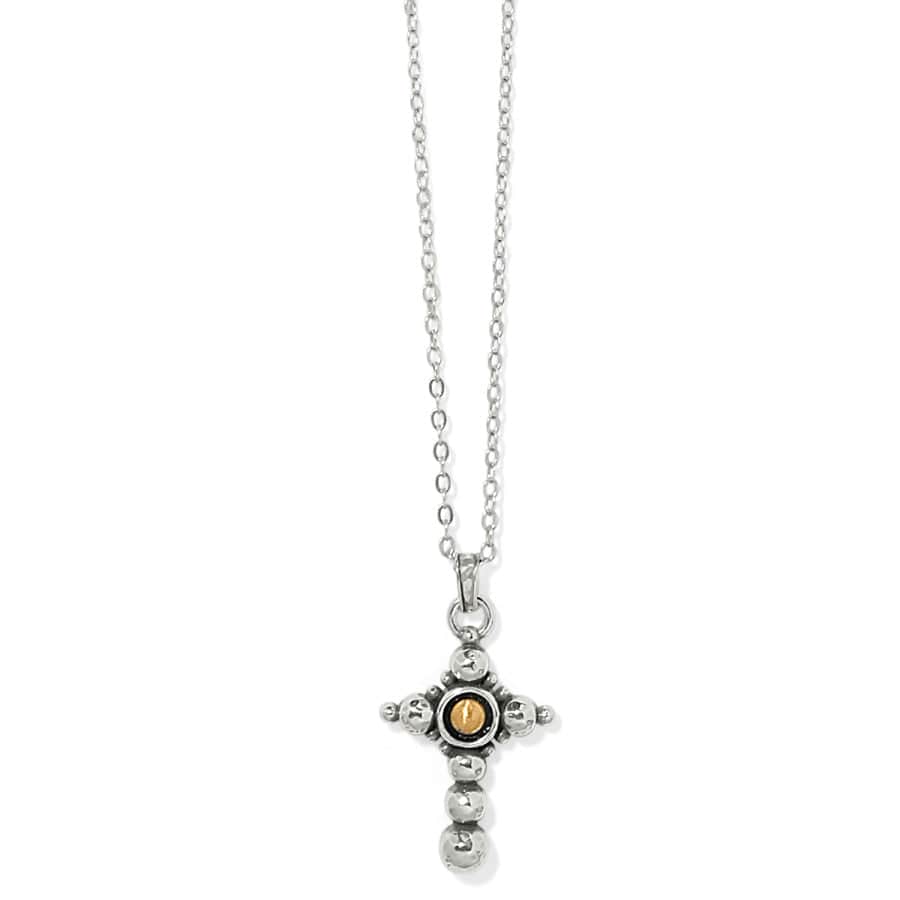 Reversible Cross Necklace with Gold & Silver Hammered Bead Detail