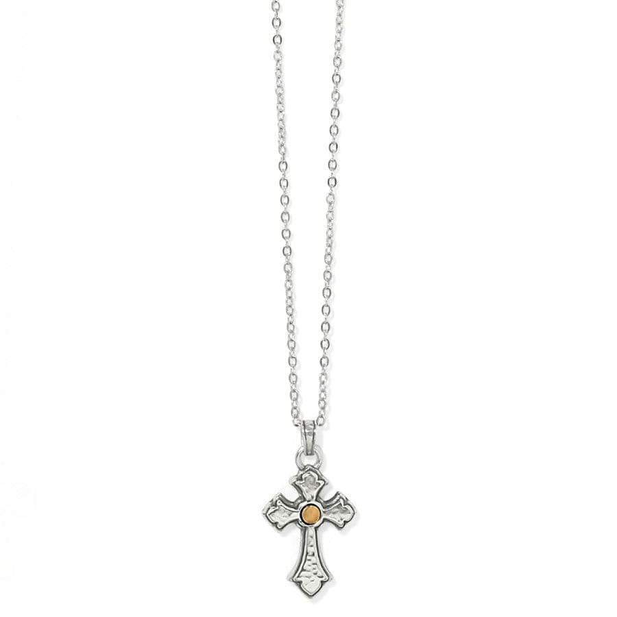 Silver and Gold Reversible Cross Necklace with Black Enamel