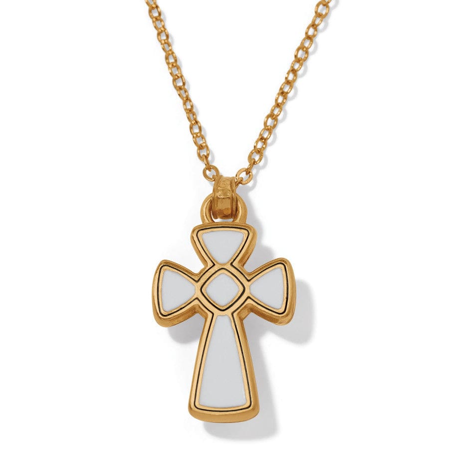 Gold Reversible Cross Necklace with Green Crystal & White Enamel