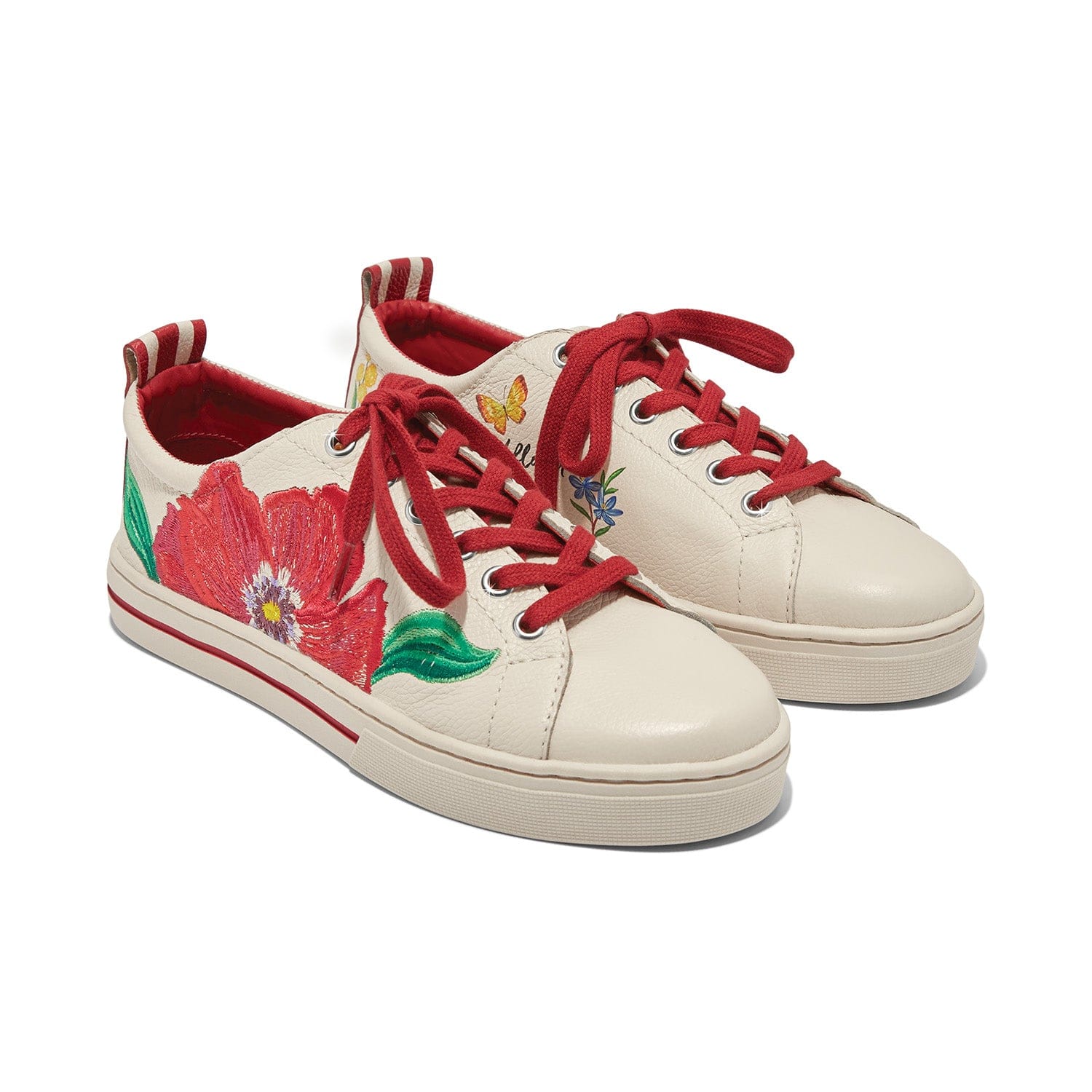 Margot Embroidered Lace-up Sneakers in White Pebble Leather