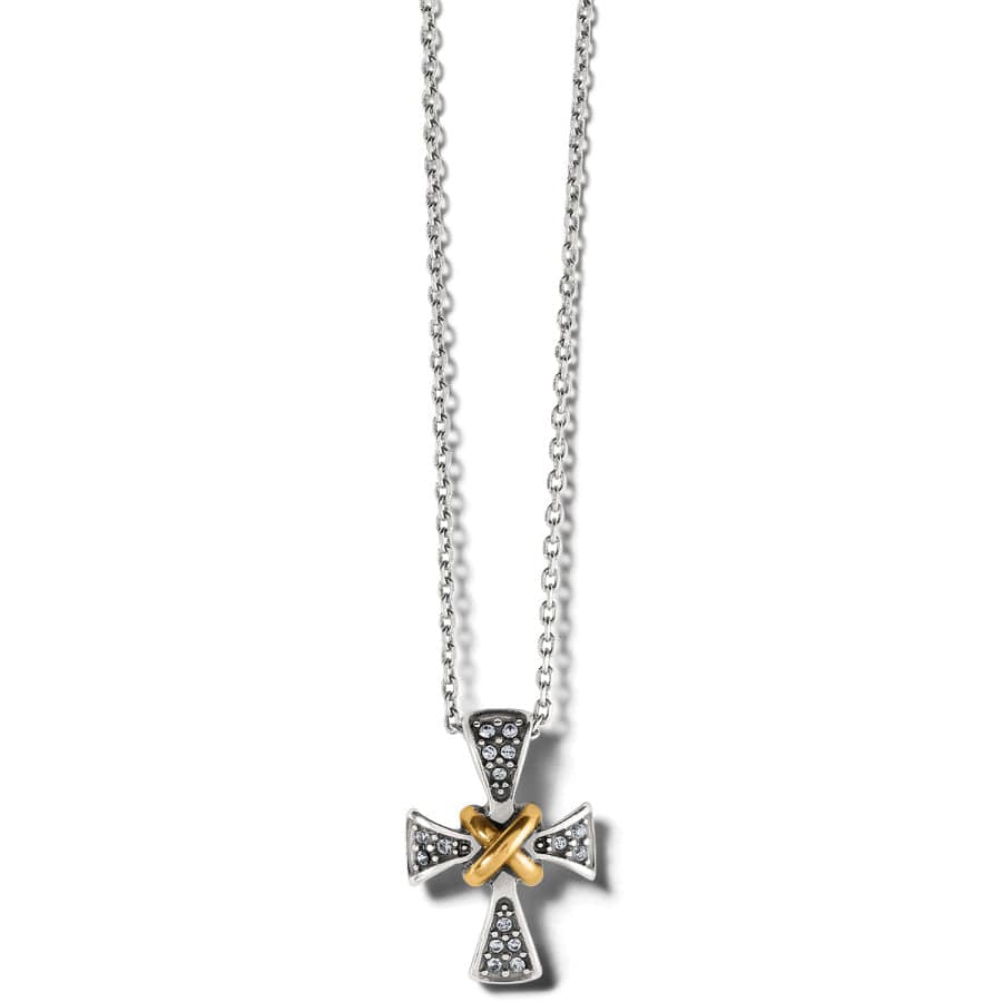 Dainty Two-Tone Gold & Silver Cross Necklace with Crystals