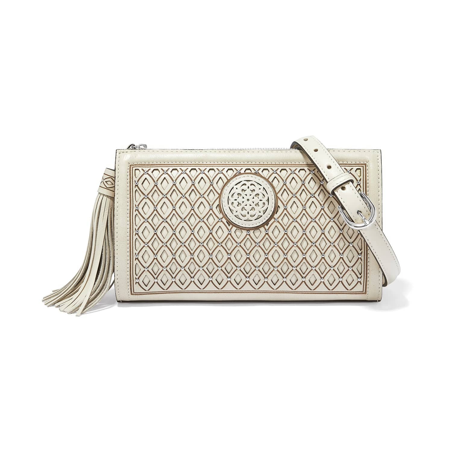 Michela Leather Crossbody Bag with Diamond Eyelet Design