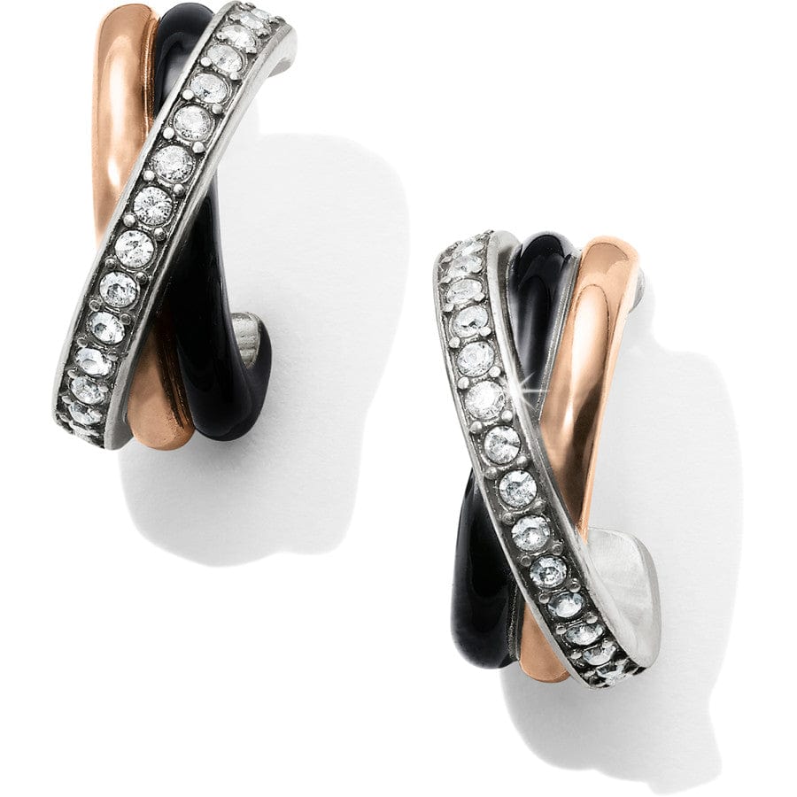Black Leverback Hoop Earrings with Rose Gold & Enamel | Neptune's Rings