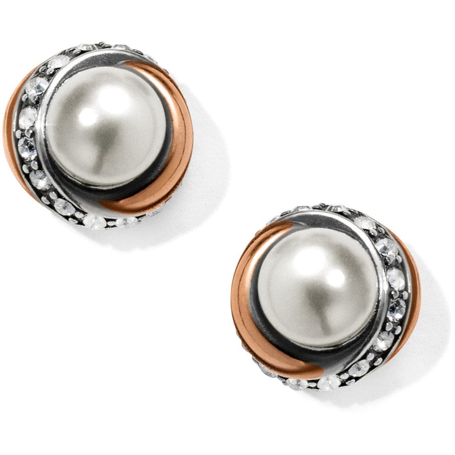 Pearl Button Earrings with Neptune's Rings Design