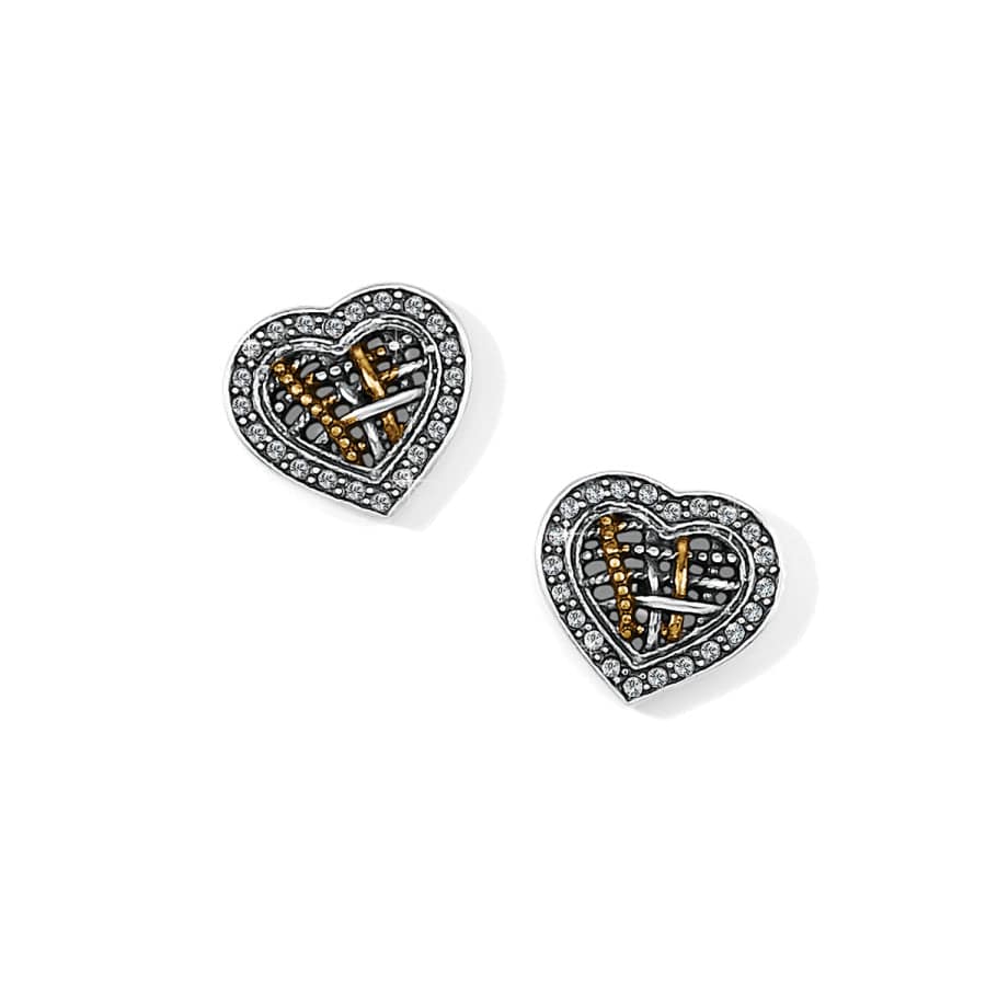 Silver and Gold Heart Post Earrings with Crystals – Neptune's Rings