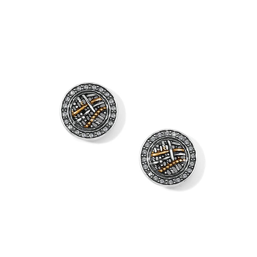 Neptune's Rings Woven Silver & Gold Post Earrings with Crystals