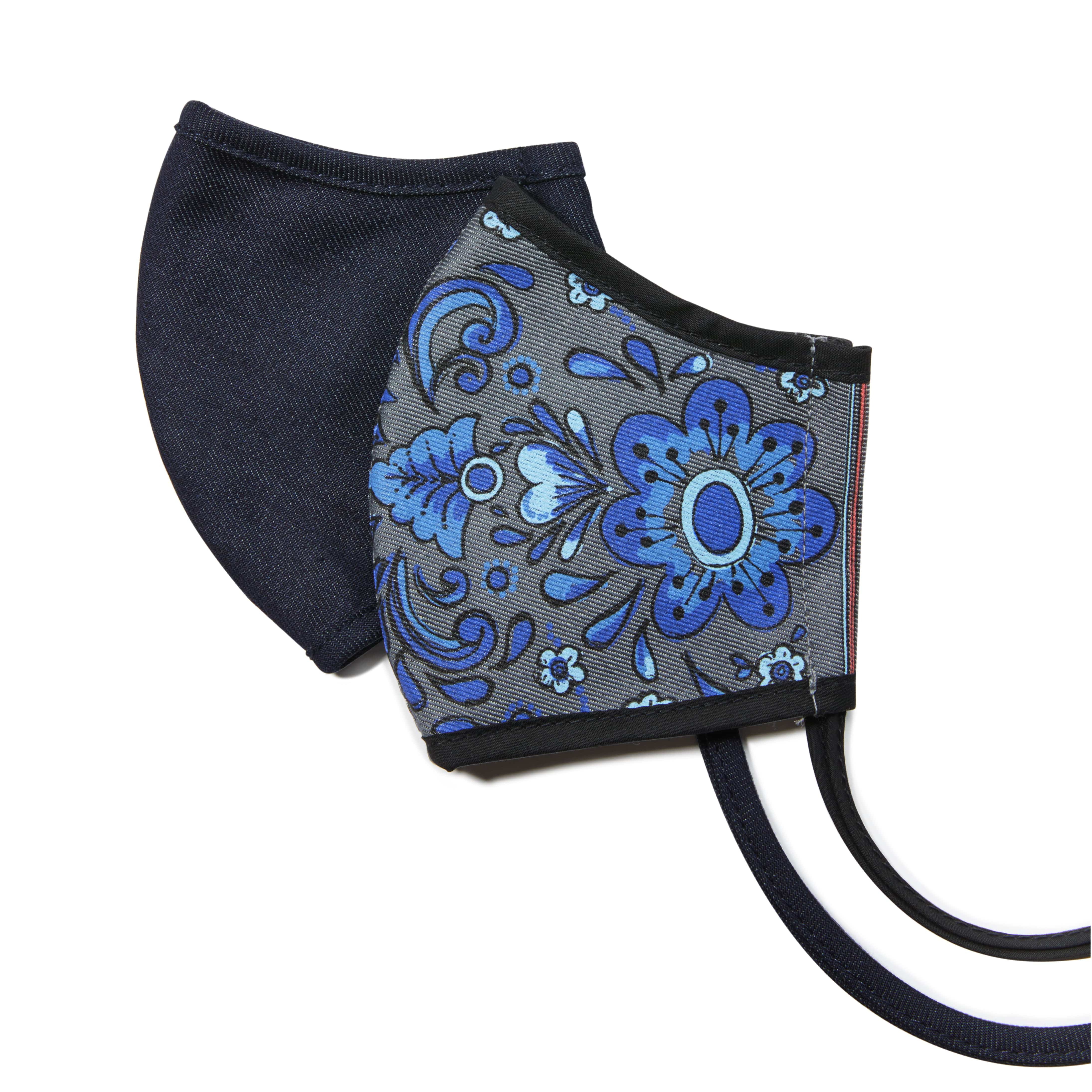 Blue Floral Cotton Face Mask Set - Reusable & Handmade (2-Pack)