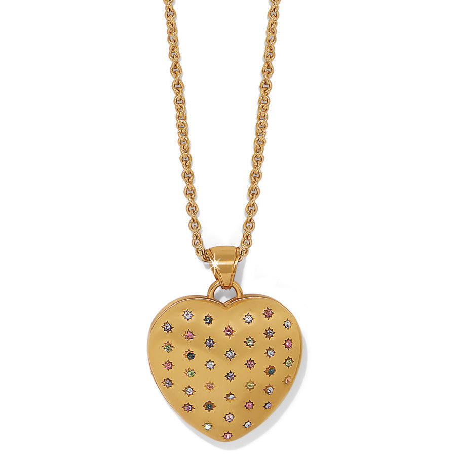 Personalized Heart Locket Necklace with Photo - Brushed Gold & Crystals