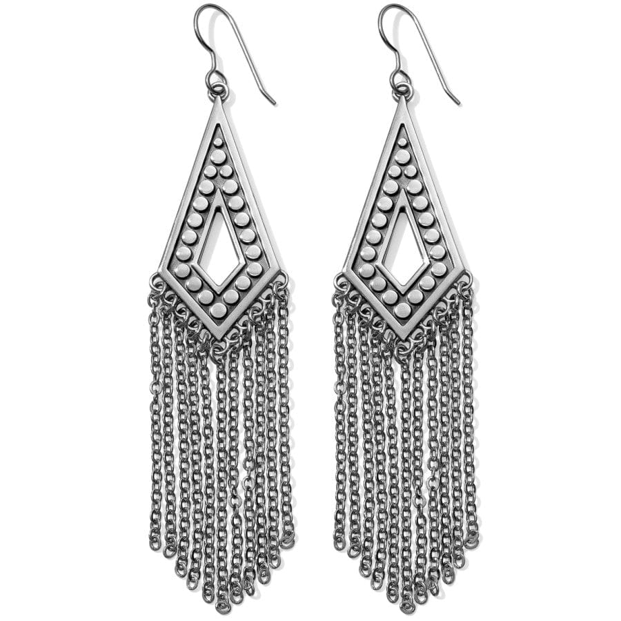 Boho Silver Pebble Disc Fringe Earrings - French Wire Dangles
