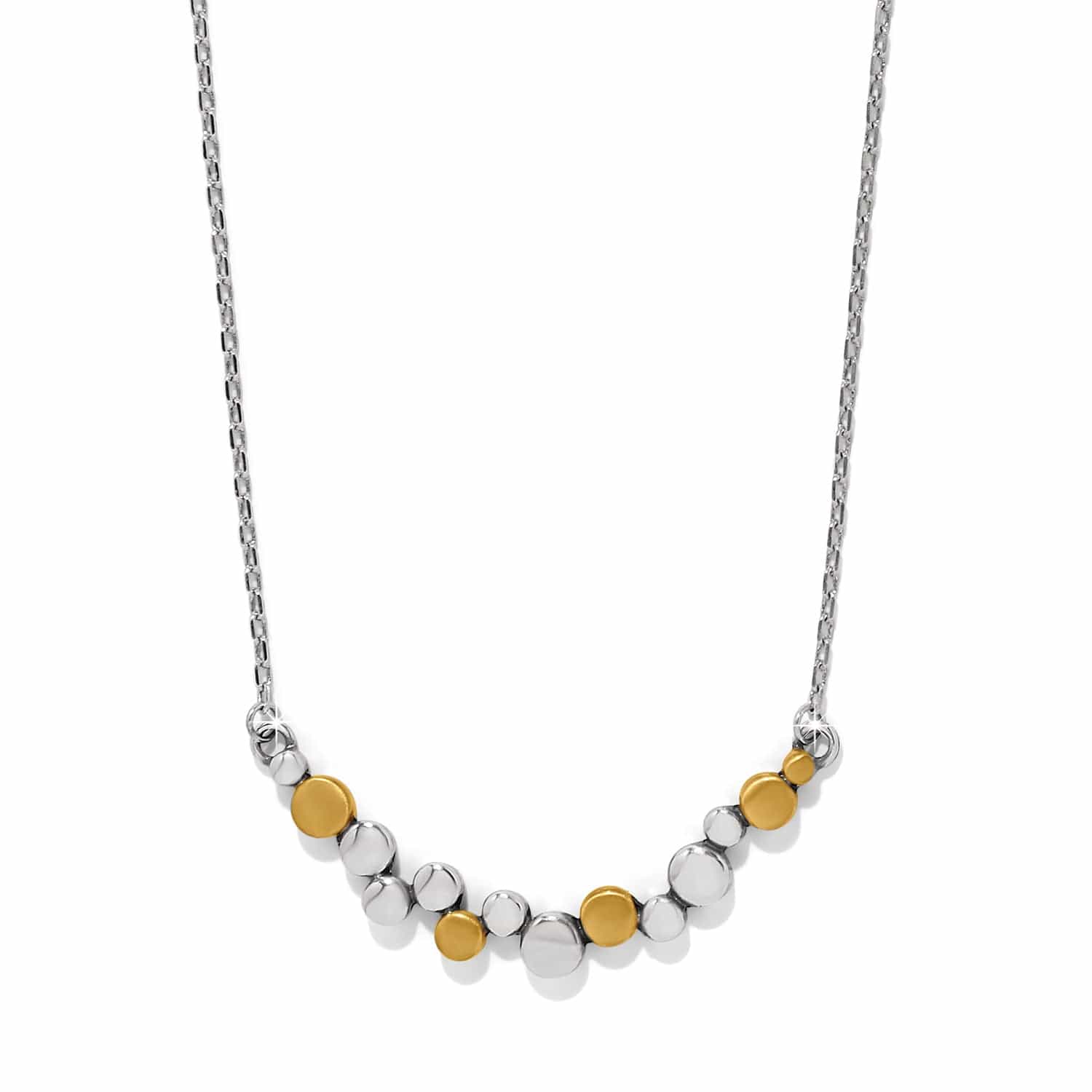 Bali-Inspired Pebble Edge Crescent Bar Necklace in Silver & Gold