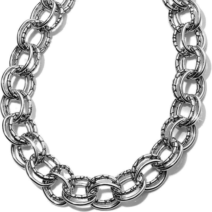 Double Chain Pebble Link Necklace - Textured Gold or Silver