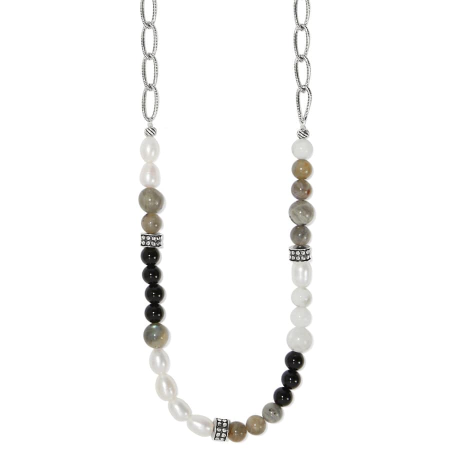 Moonstone and Pearl Necklace - Pebble Luna Black & White Handcrafted Jewelry