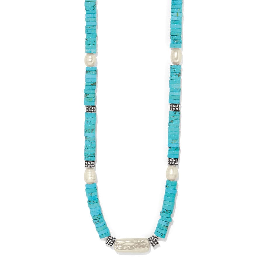Biwa Pearl & Turquoise Necklace with Silver Accents
