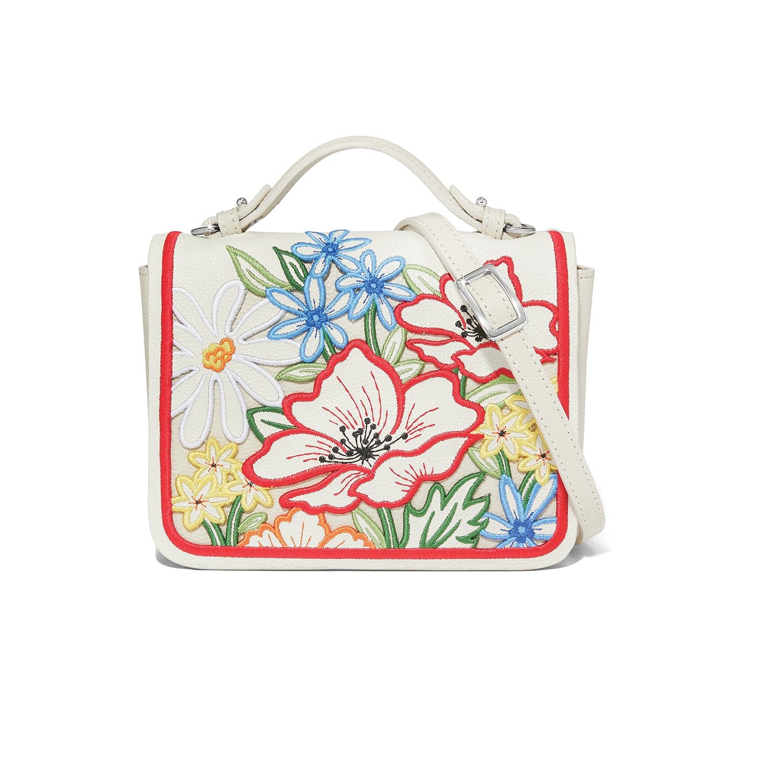 Pippi Embroidered Leather Flap Bag with Floral Design
