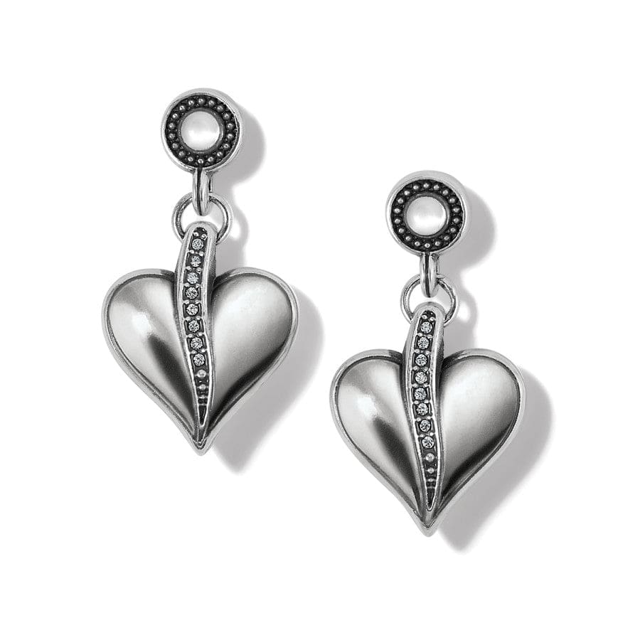 Sterling Silver Heart Drop Earrings with Crystals
