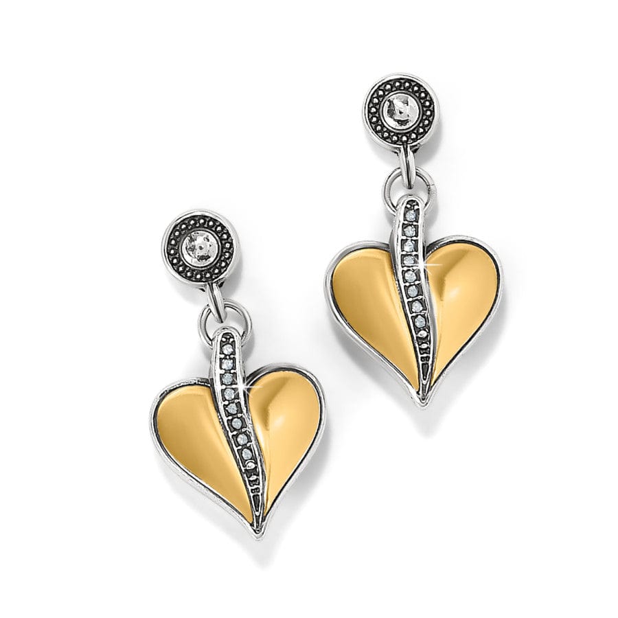Two-Tone Heart Post Drop Earrings with Crystal Accents