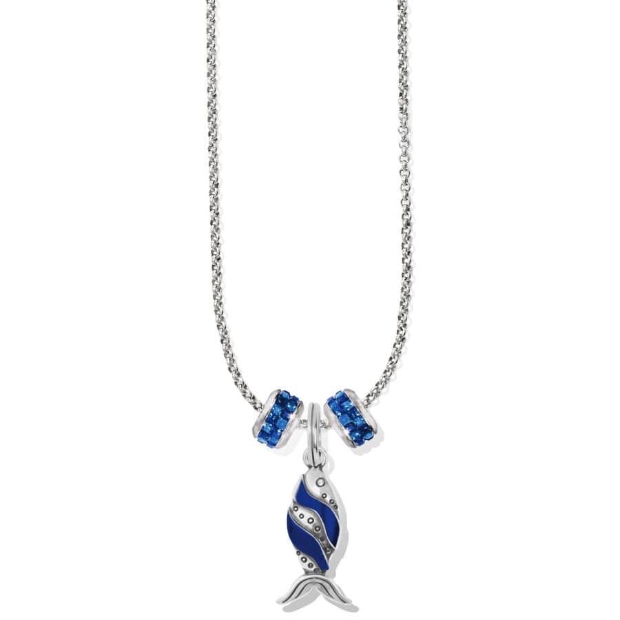 Vintage Blue Crystal Fish Charm Necklace - Hand-Enameled Nautical Jewelry