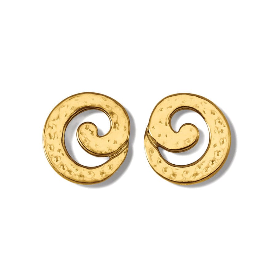 Gold Swirl Round Post Earrings – Brushed Finish Sculptural Design