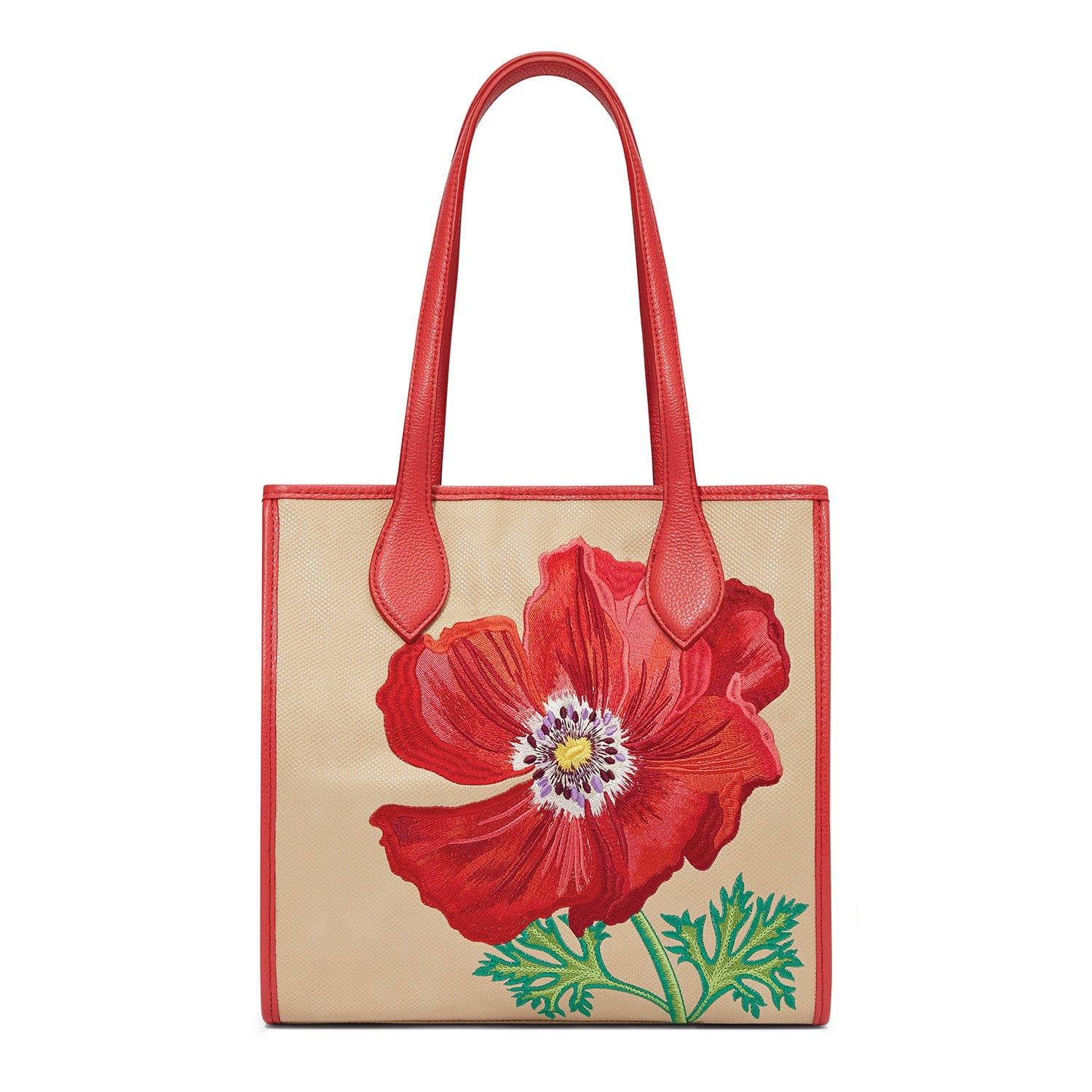 Red Poppy Embroidered Tote Bag - Convertible & Handcrafted