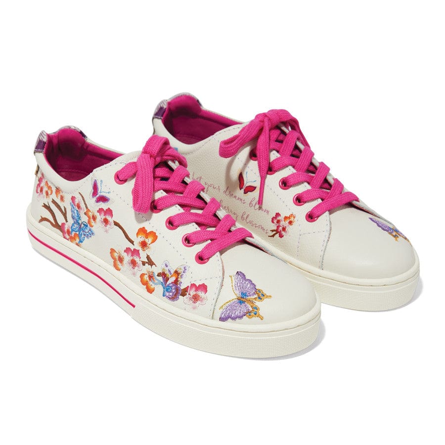 Cherry Blossom Embroidered Leather Sneakers for Women