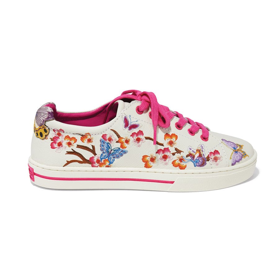 Cherry Blossom Embroidered Leather Sneakers for Women