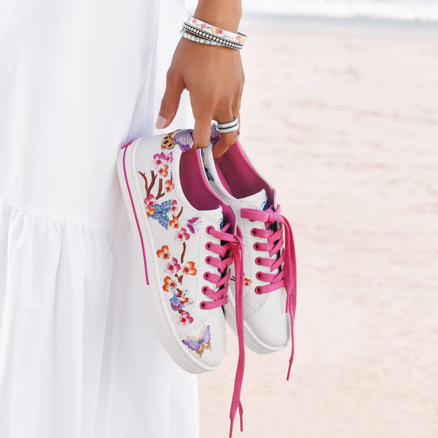Cherry Blossom Embroidered Leather Sneakers for Women