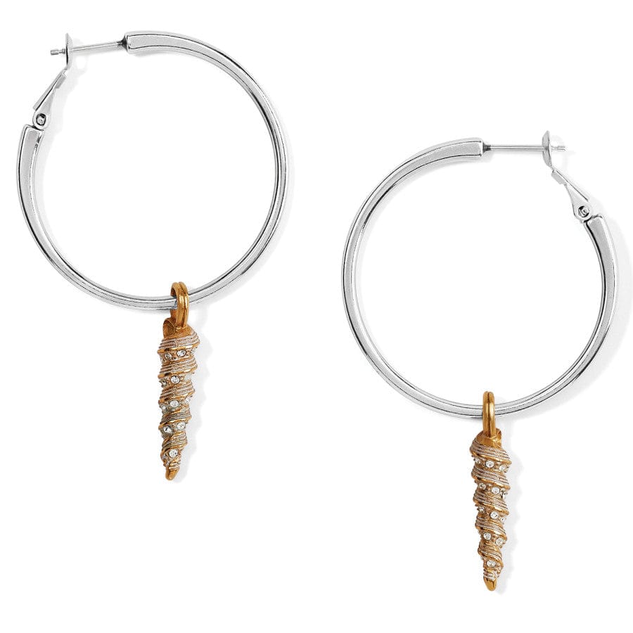 Gold Shell Hoop Earrings with Crystals - Handcrafted Jewelry