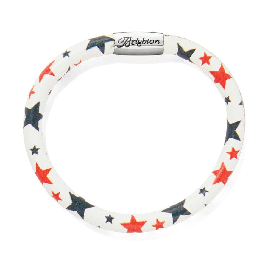 Patriotic Leather Woodstock Bracelet with Red & Blue Stars