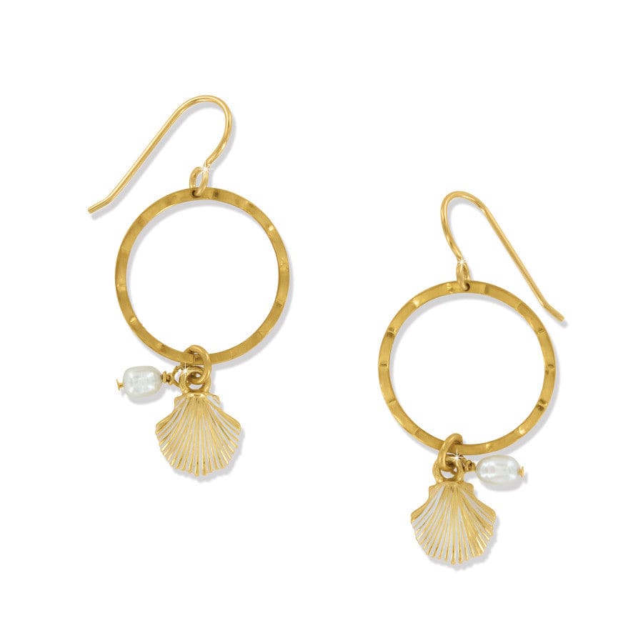 Golden Shell & Freshwater Pearl Hoop Earrings – French Wire Design