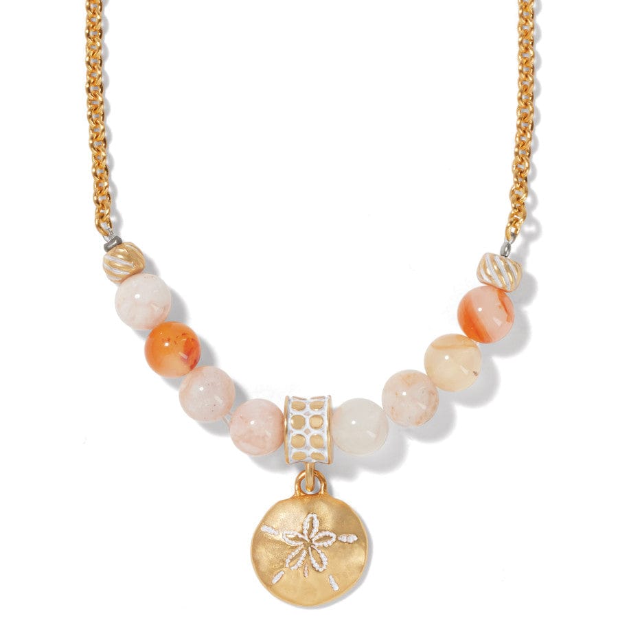 Sunset Cove Gold Sand Dollar Pendant Necklace with Sakura Agate Beads