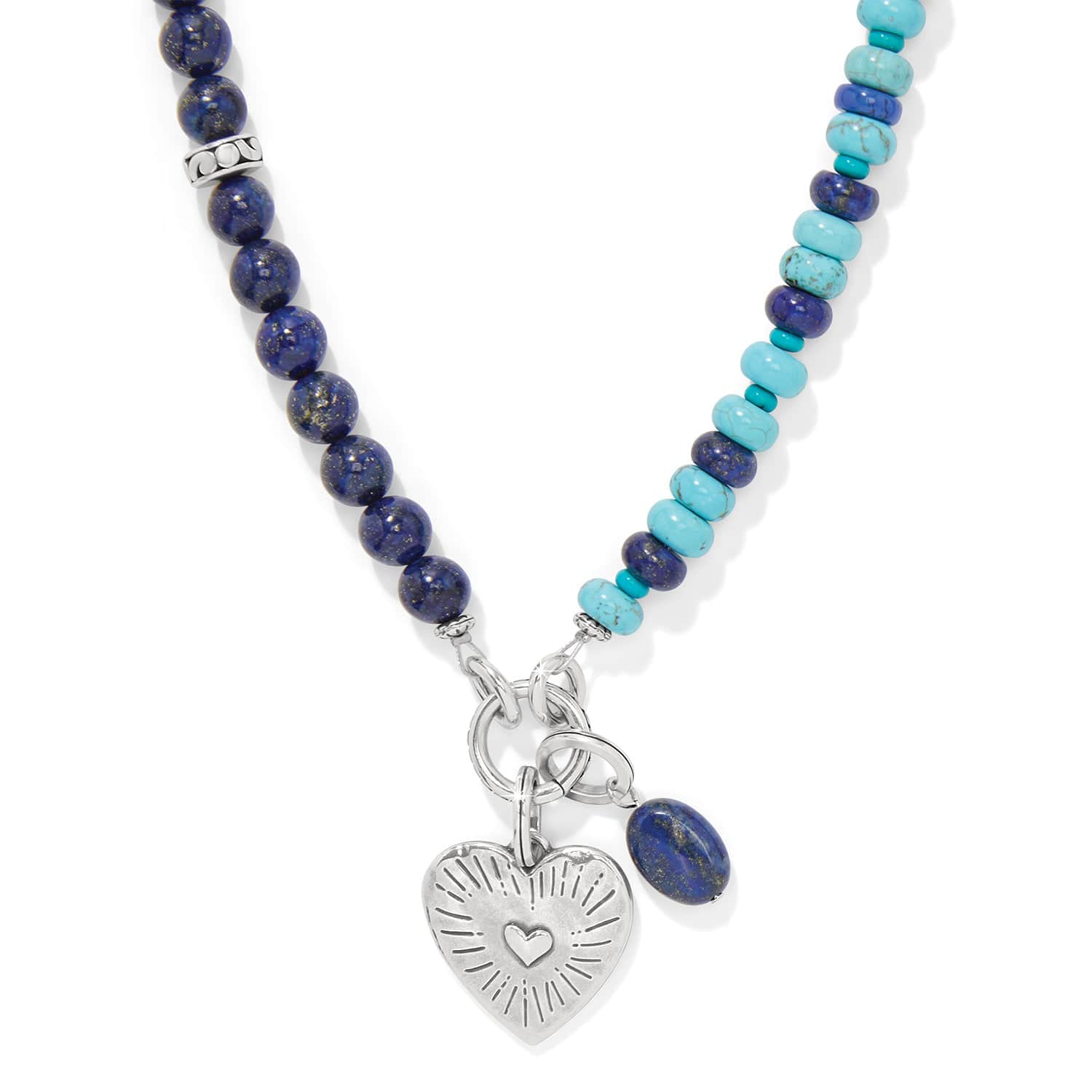 Lapis Turquoise Token Charm Necklace - Handcrafted Gemstone Jewelry