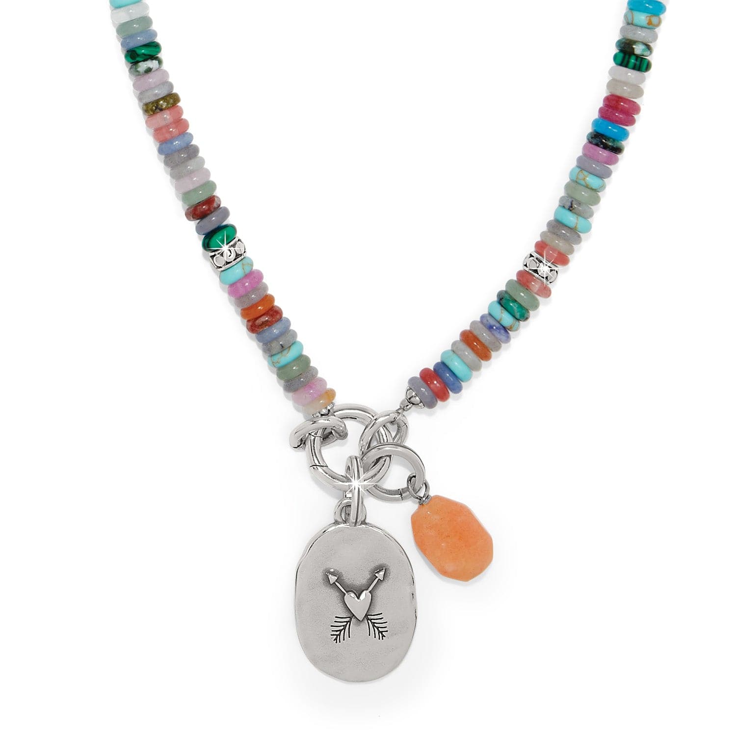 Gemstone Charm Necklace with Reversible Token & Inspirational Quote