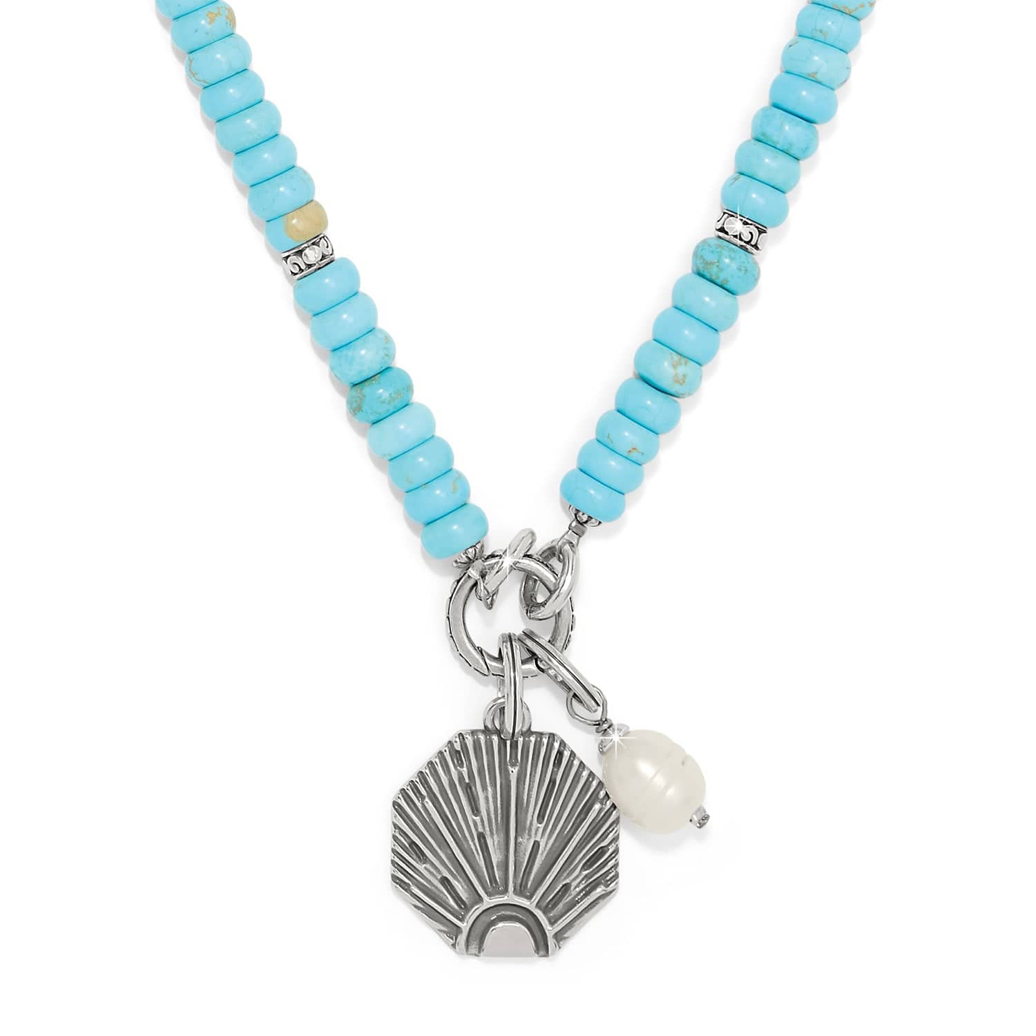 Turquoise Token Charm Necklace with Pearl & Inspirational Message