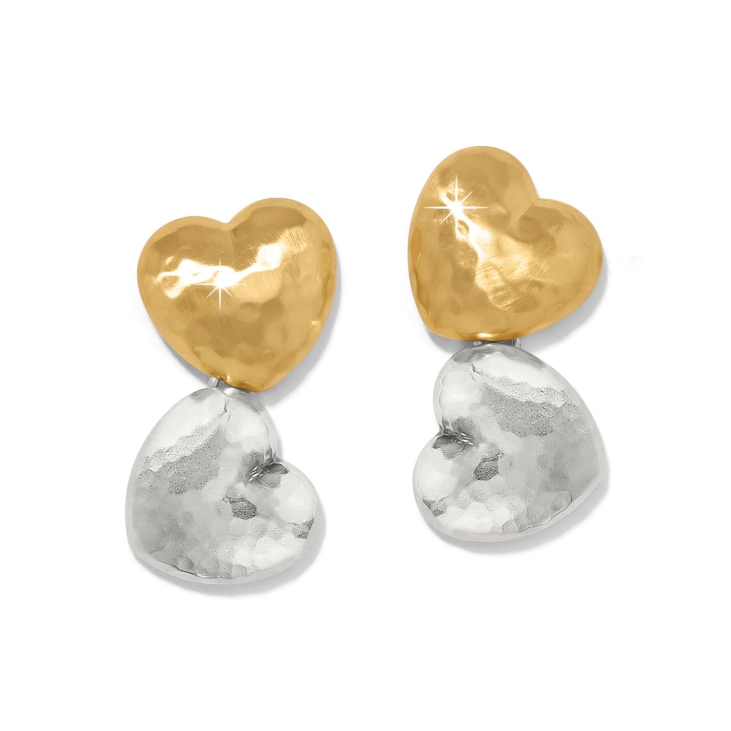 Handcrafted Two-Tone Heart Drop Earrings | Trianon Gold & Silver Post Earrings
