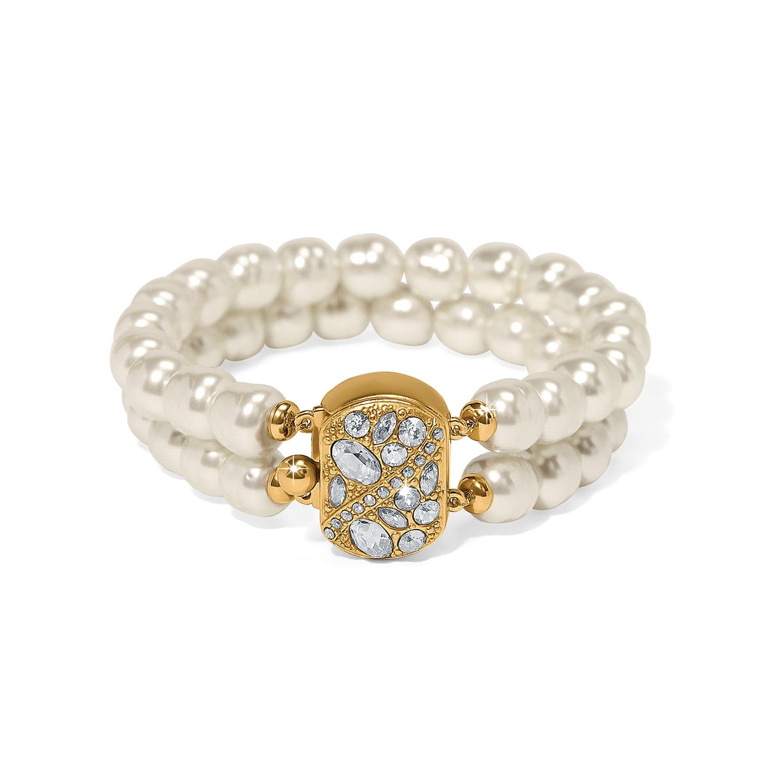 Gold Crystal Double Pearl Stretch Bracelet – Hand-Set European Beads