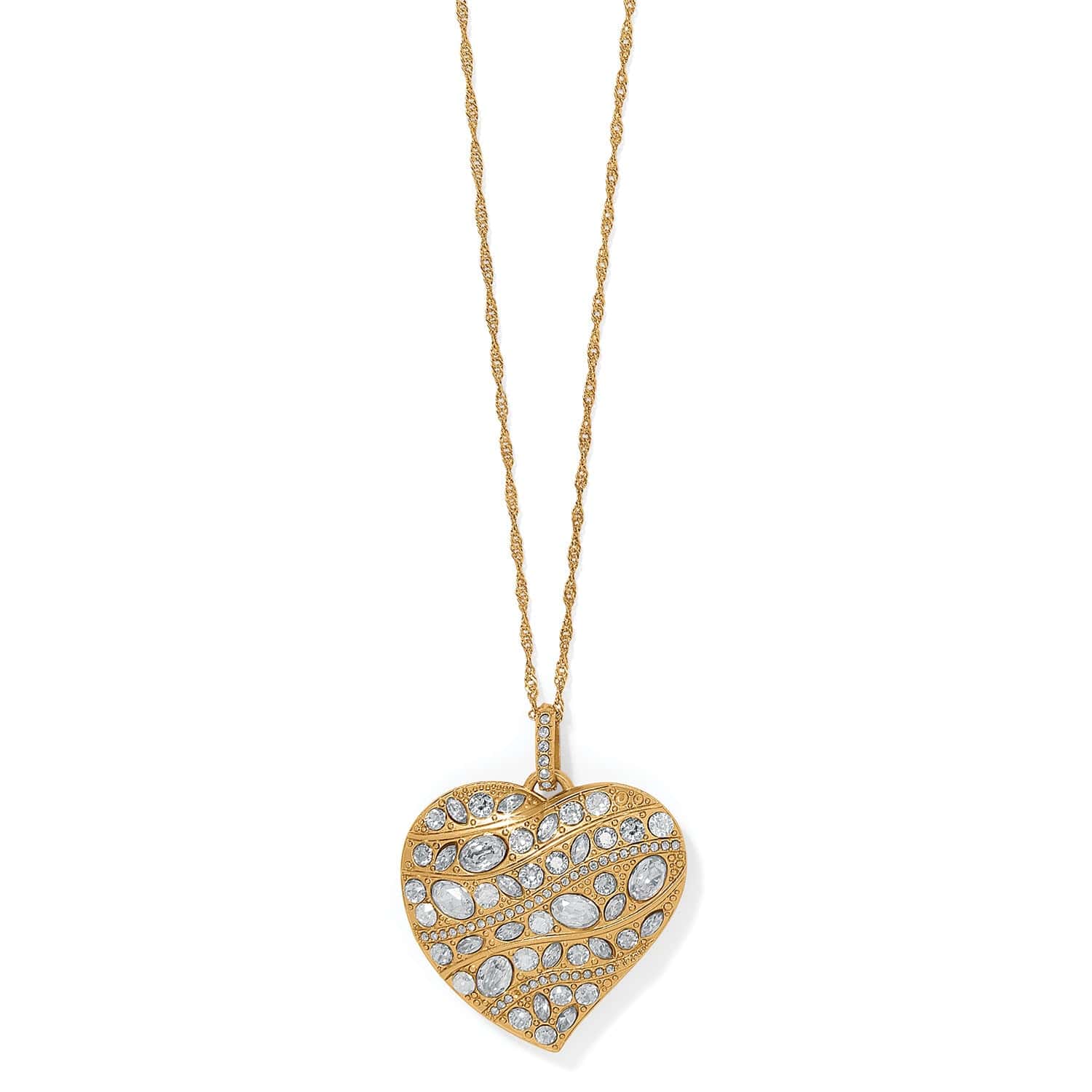 Golden Reversible Heart Necklace with European Crystals