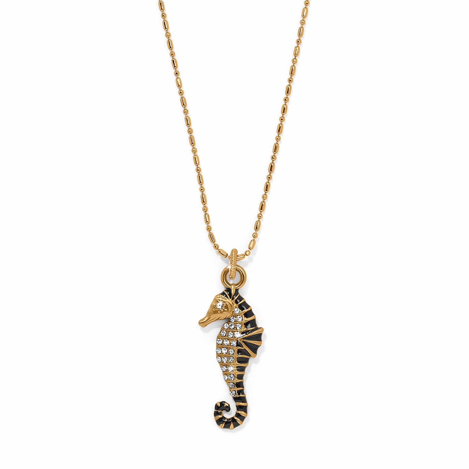 Handcrafted Seahorse Necklace with Black Enamel & Crystals | Twilight Waters