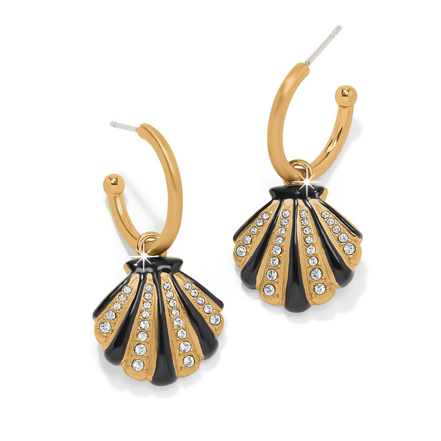 Black Enamel Gold Hoop Earrings with Sparkle - Twilight Waters