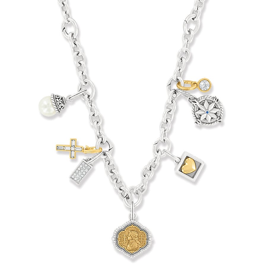 Two Tone Gold & Silver Amulet Charm Necklace with Inspirational Messages