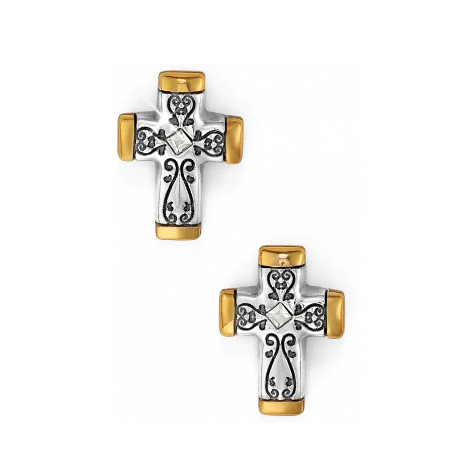 Venetian Mask-Inspired Cross Post Earrings with Crystals
